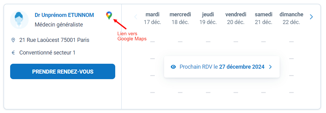 Exemple Doctolib lien Google Maps
